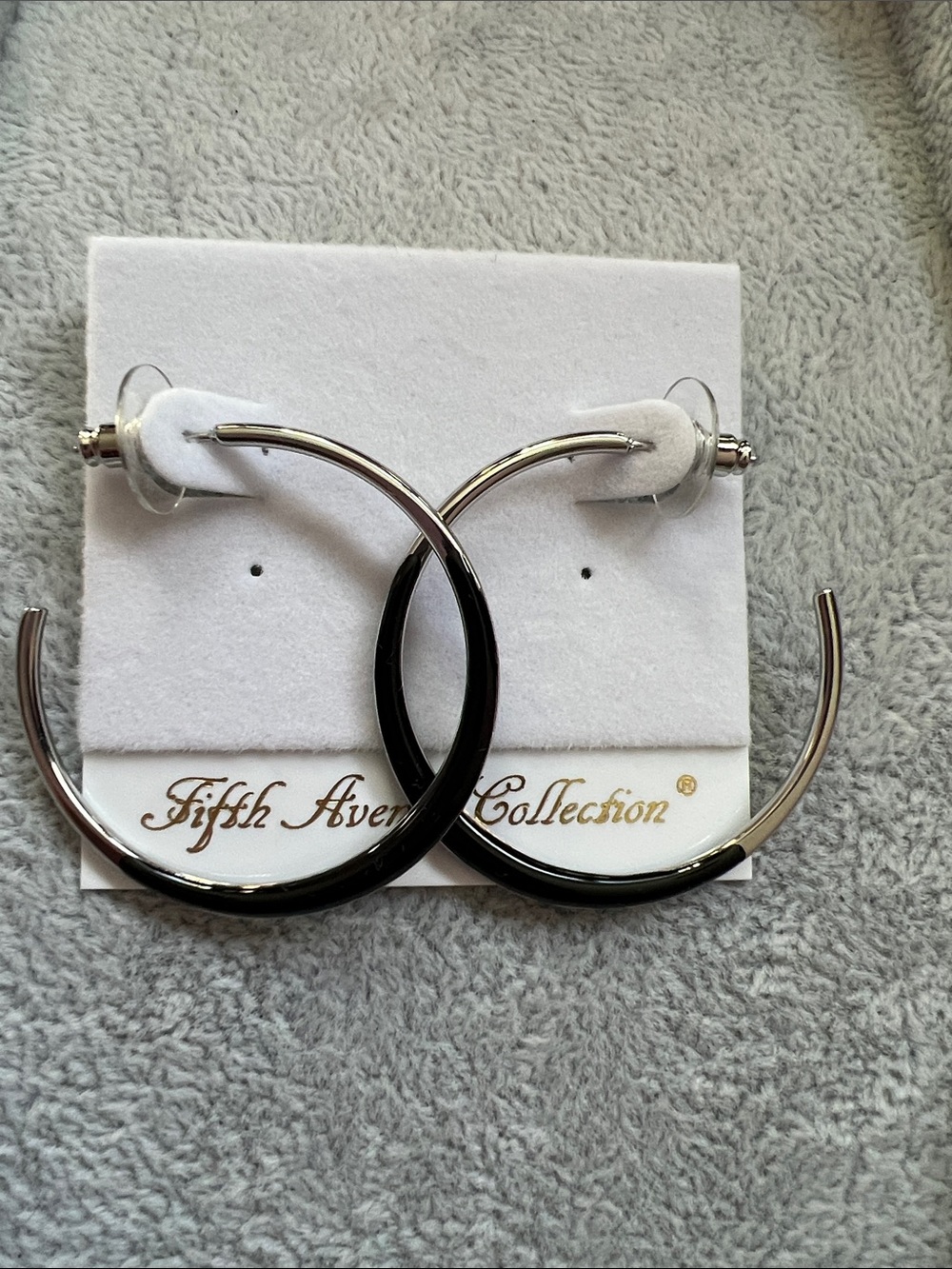 Fifth Avenue Collection Black and Silver Hoop Earrings
